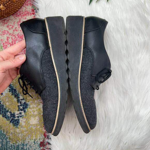 Clarks Black Gray Leather Tweed Preppy Sharon Rae Lace Up Wedge Shoes Oxford 9.5 - Picture 6 of 9